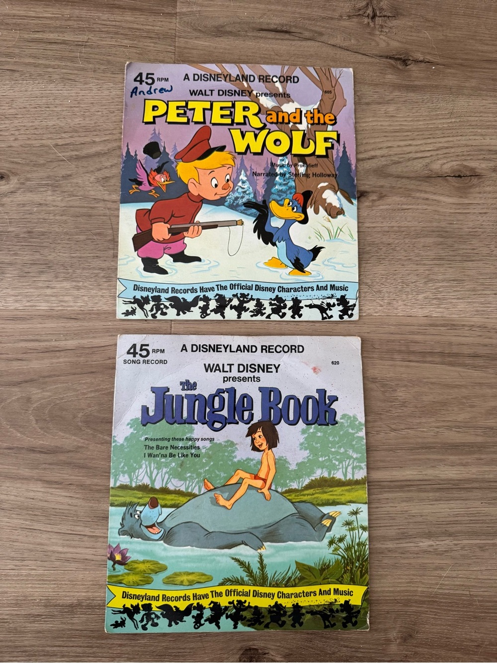 Vintage Disney Peter and the Wolf & The Jungle Book 45 RPM Record Set